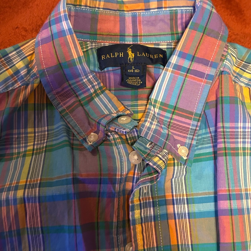 Boys Polo Plaid Cotton Poplin Shirt